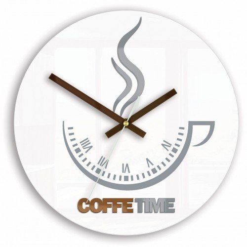 "COFFEE TIME" SIENINIS LAIKRODIS II BALTAS-MODERN CLOCK-2022 LAIKINA